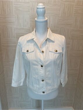 Chaps Denim White Boyfriend Trucker Jacket - Size S